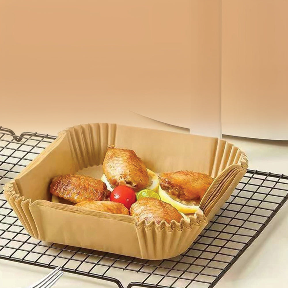 SQ Professional Kitchen Baking Brown Paper Air Fryer Liners Square 20 x 20 x 4.5 cm 50pcs 10613 (Parcel Rate)