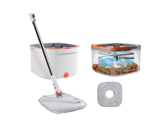 Square Spinning Mop Bucket Set with Square Head 29.5 x 29.5 x 18 cm 7736 (Big Parcel Rate)