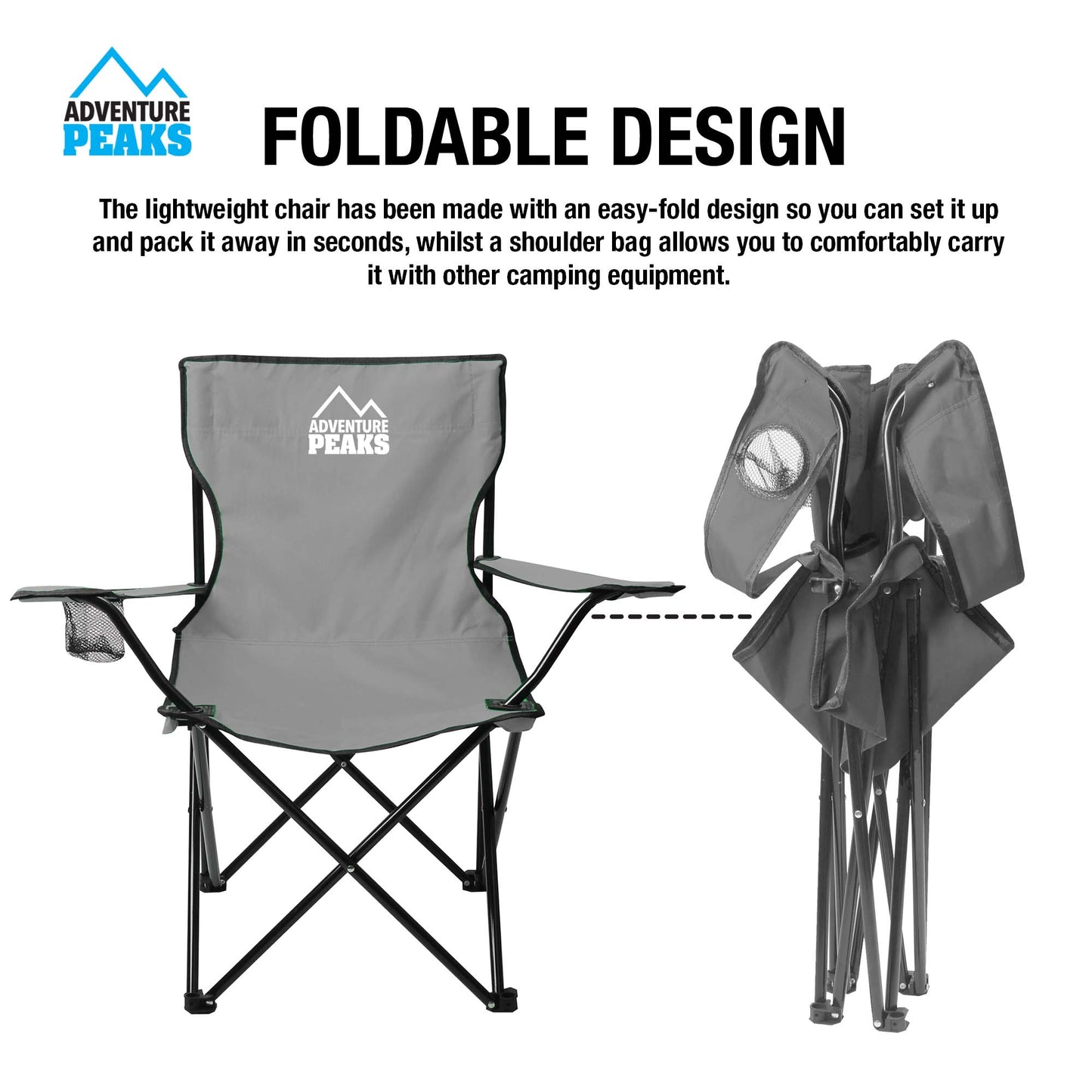 Foldable Outdoor Garden Camping Chair with Carry Bag 50 x 50 x 80 cm Grey 1433 (Big Parcel Rate)