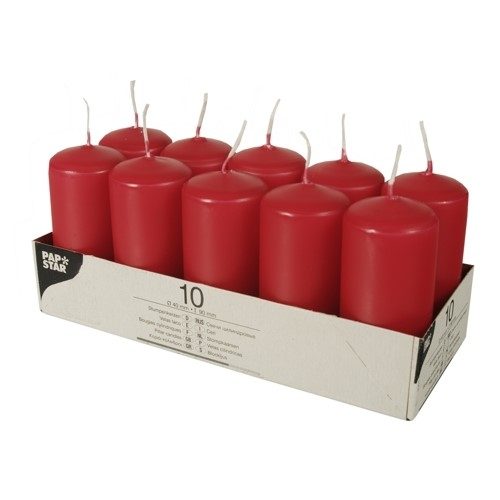 Pillar Candles 90 x 40mm Pack of 10 Red 19718 (Parcel Rate)