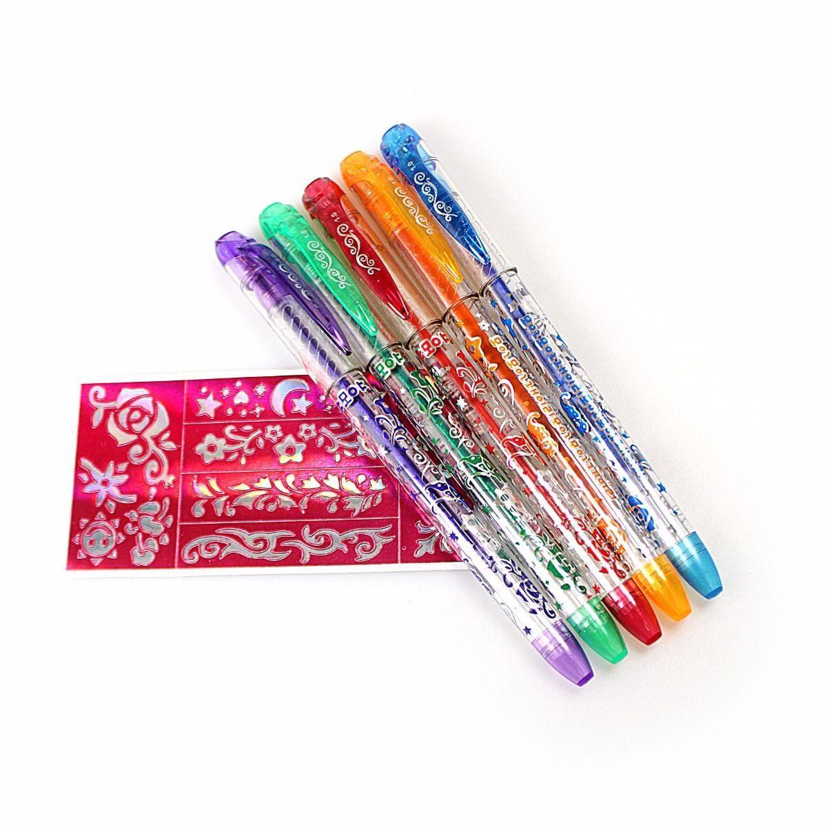 Tattoo Gel Pens Childrens Fun Art and Crafts Pens 2 Stencil Tattoo and 5 Gel Pens 3598 (Large Letter Rate)