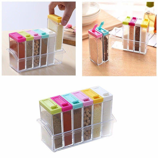 Plastic Acrylic Spice Rack Storage Container Jars Set of 6 4476 (Parcel Rate)