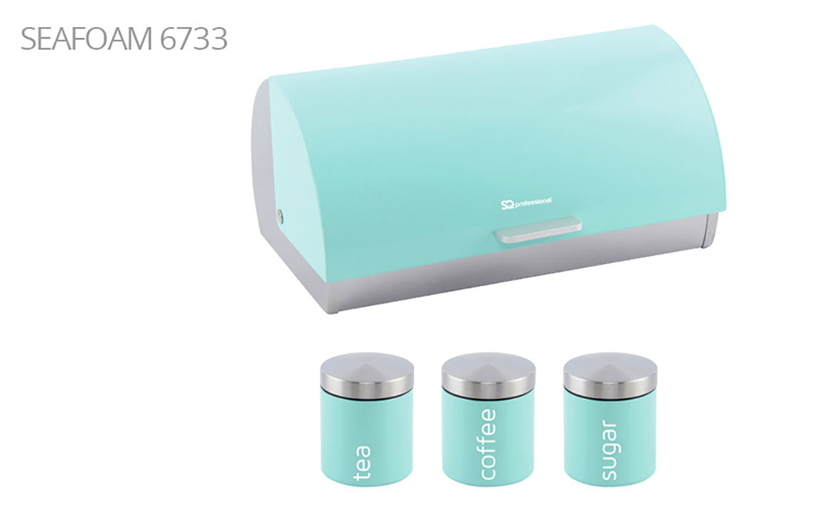 SQ Professional Dainty Metal Bread Bin with 3 Canisters Seafoam 2702 / 6733 (Parcel Rate)