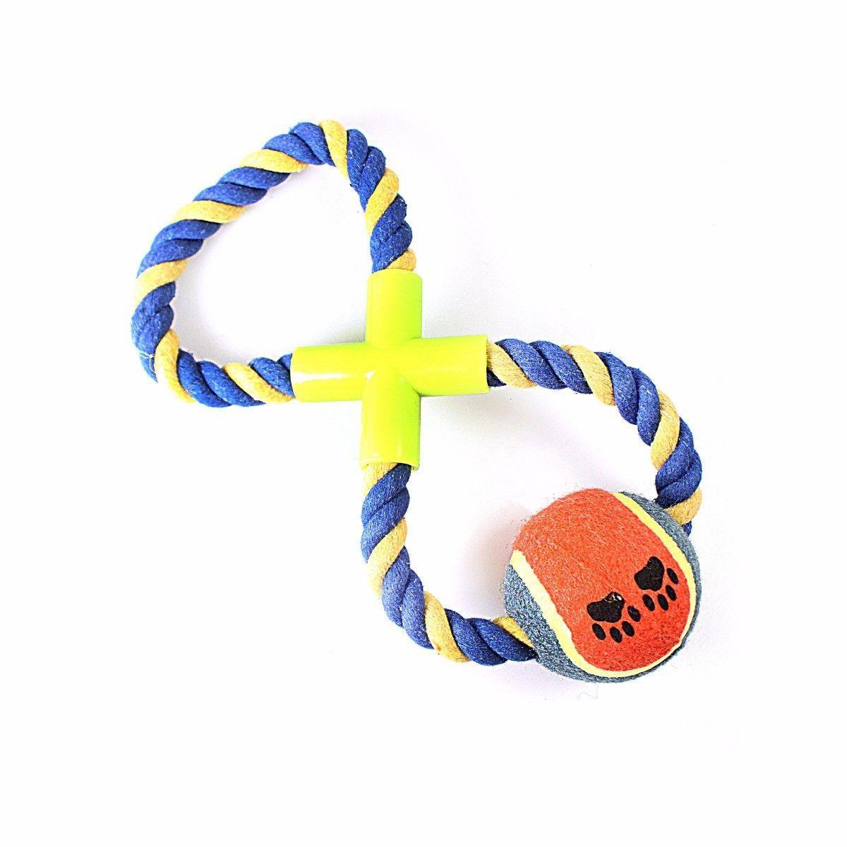 Pet Dog Toy Tennis Ball with Rope Assorted Colours 0061 (Parcel Rate)