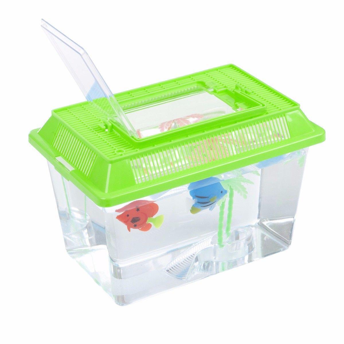 Plastic Aquarium Fish Insect Terrarium Tank with Carry Handle and Lid 21 x 12 cm Assorted Colours 0091 A (Parcel Rate)