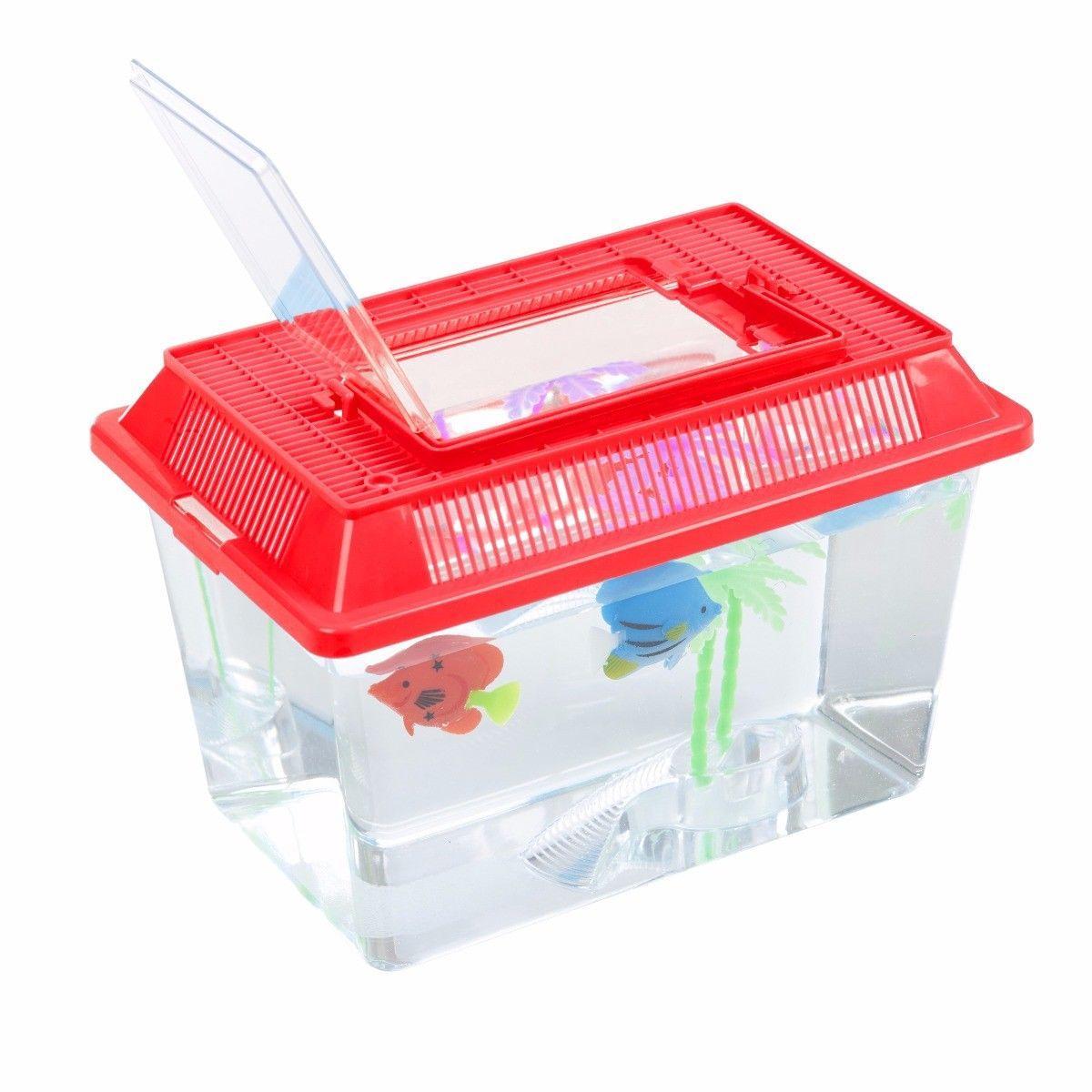 Plastic Aquarium Fish Insect Terrarium Tank with Carry Handle and Lid 18 x 9.5cm Assorted Colours 0090 (Parcel Rate)