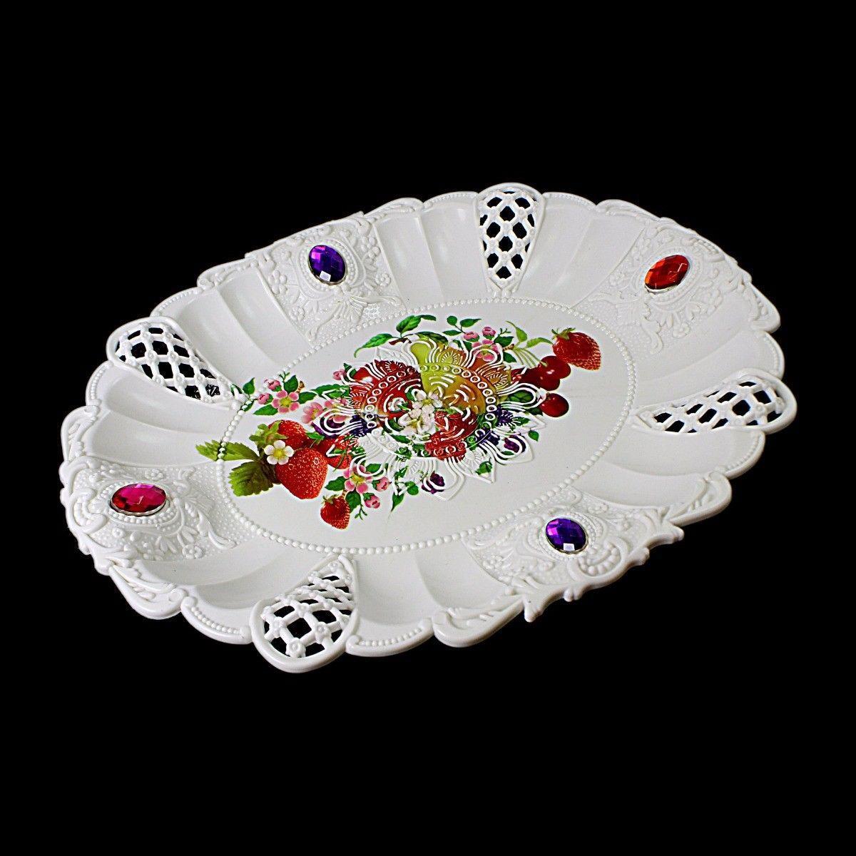 Plastic Jewelled Serving Tray Printed Design Oval 28 x 23 cm Assorted Designs 3218 (Parcel Rate)