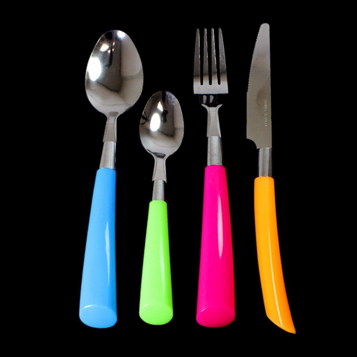 Stainless Steel Cutlery Set with Plastic Handle Set of 24 Assorted Colours 4184 (Parcel Rate)