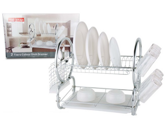 Tristar 2 Tier Dish Drainer Cutlery Rack with Drip Tray Silver 53743 (Big Parcel Rate)