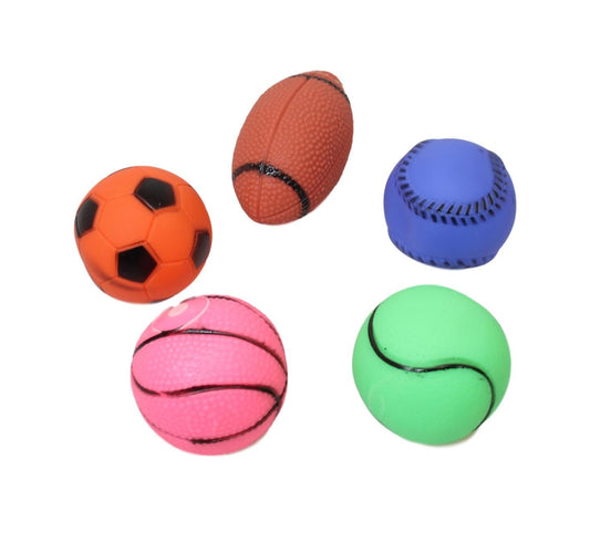 Pet Dog Toy Squeaky Sports Balls Pack of 5 Assorted Colours 5578 (Parcel Rate)