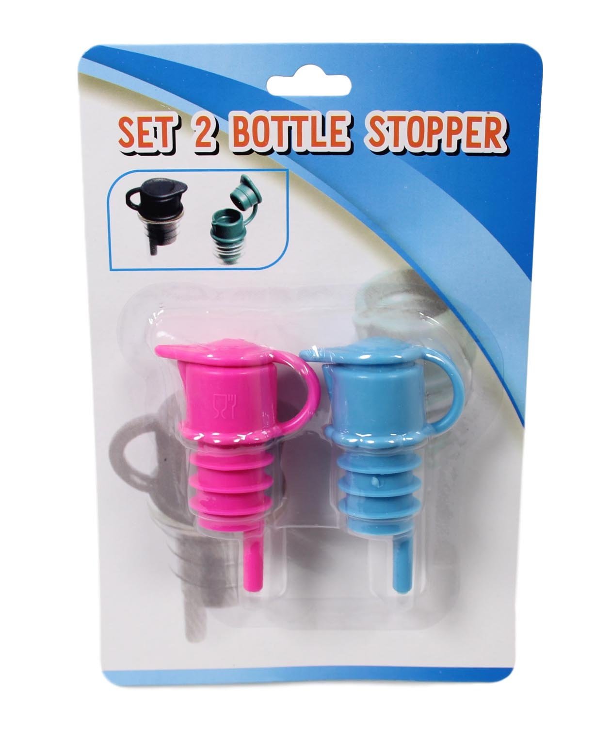 Oil Vinegar Wine Bottle Stopper Pack of 2 Assorted Colours 5605 (Parcel Rate)