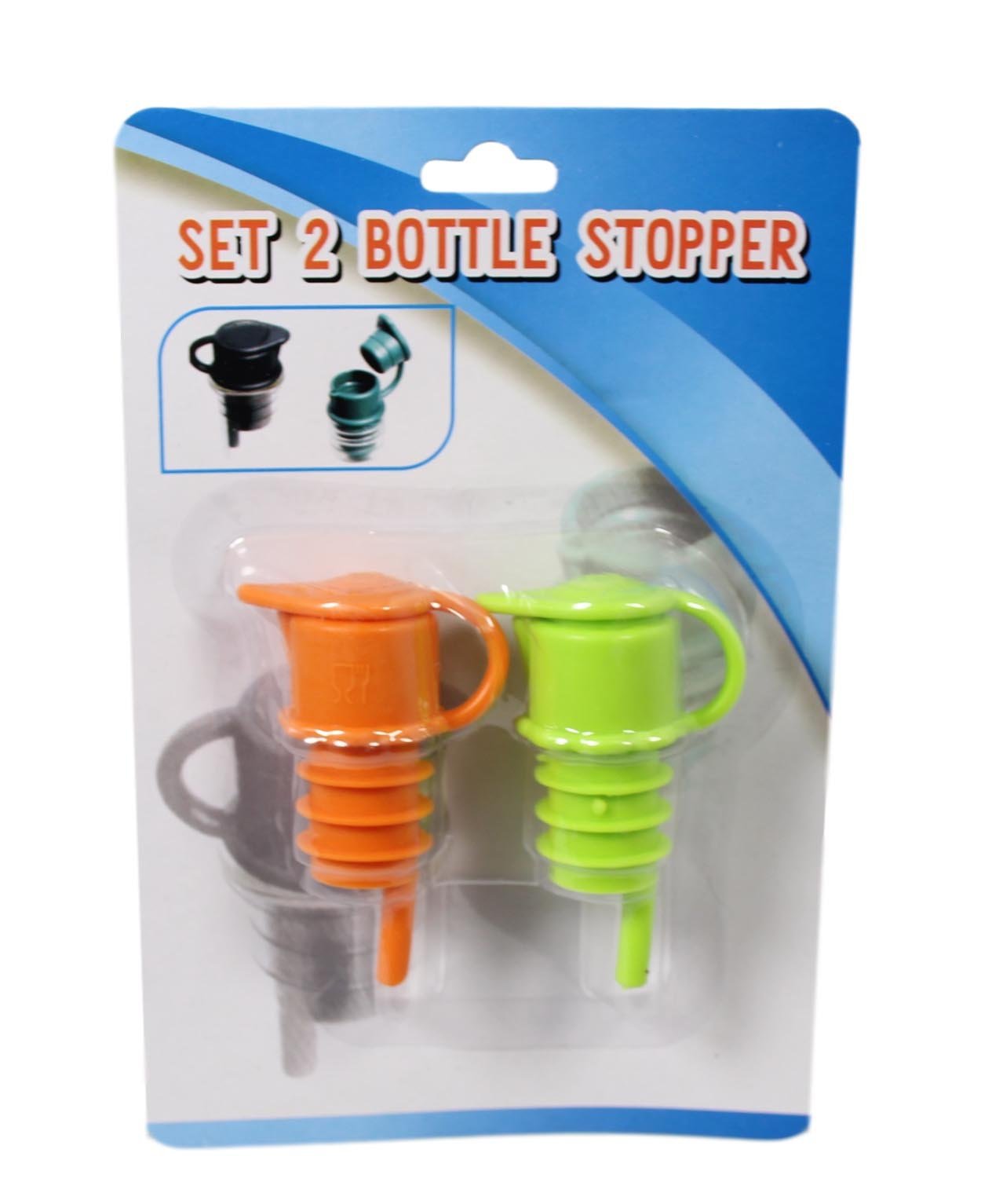 Oil Vinegar Wine Bottle Stopper Pack of 2 Assorted Colours 5605 (Parcel Rate)