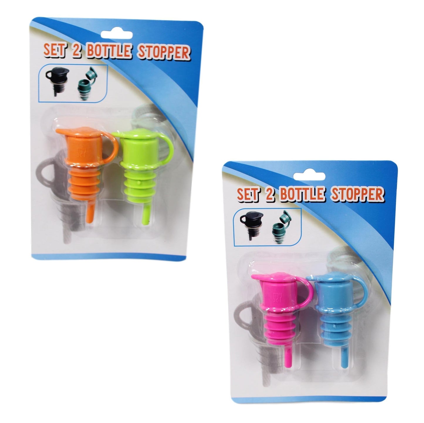 Oil Vinegar Wine Bottle Stopper Pack of 2 Assorted Colours 5605 (Parcel Rate)