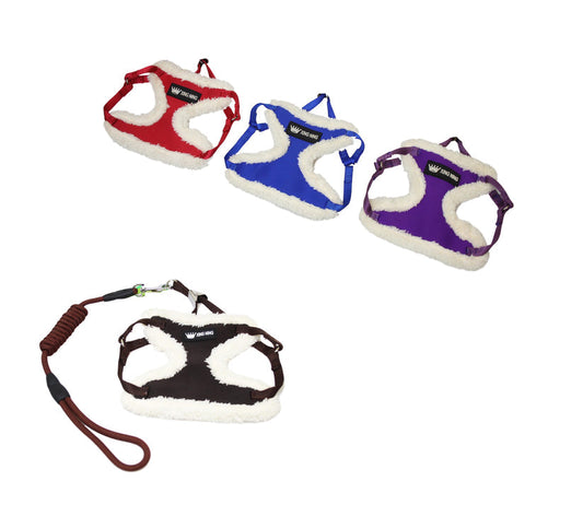 Fluffy Small Dog Harness with Lead / Leash 22 x 16 cm Assorted Sizes and Colours 5882 (Parcel Rate)