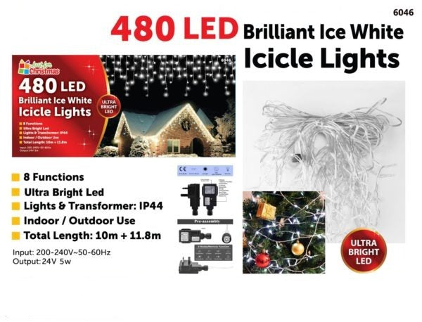 480LED Brilliant Ice White Icicle Lights 6046 (Parcel Rate)p