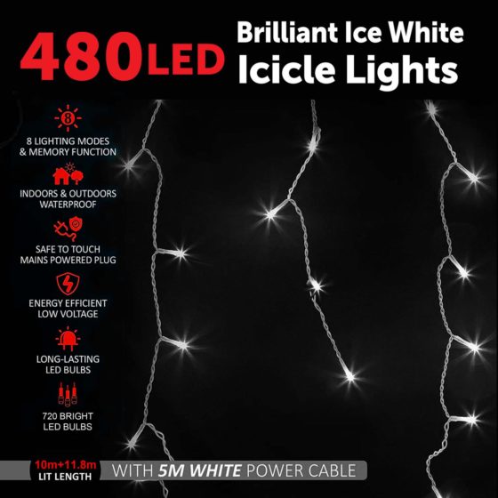 480LED Brilliant Ice White Icicle Lights 6046 (Parcel Rate)p