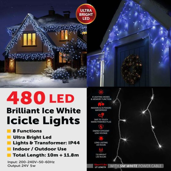 480LED Brilliant Ice White Icicle Lights 6046 (Parcel Rate)p