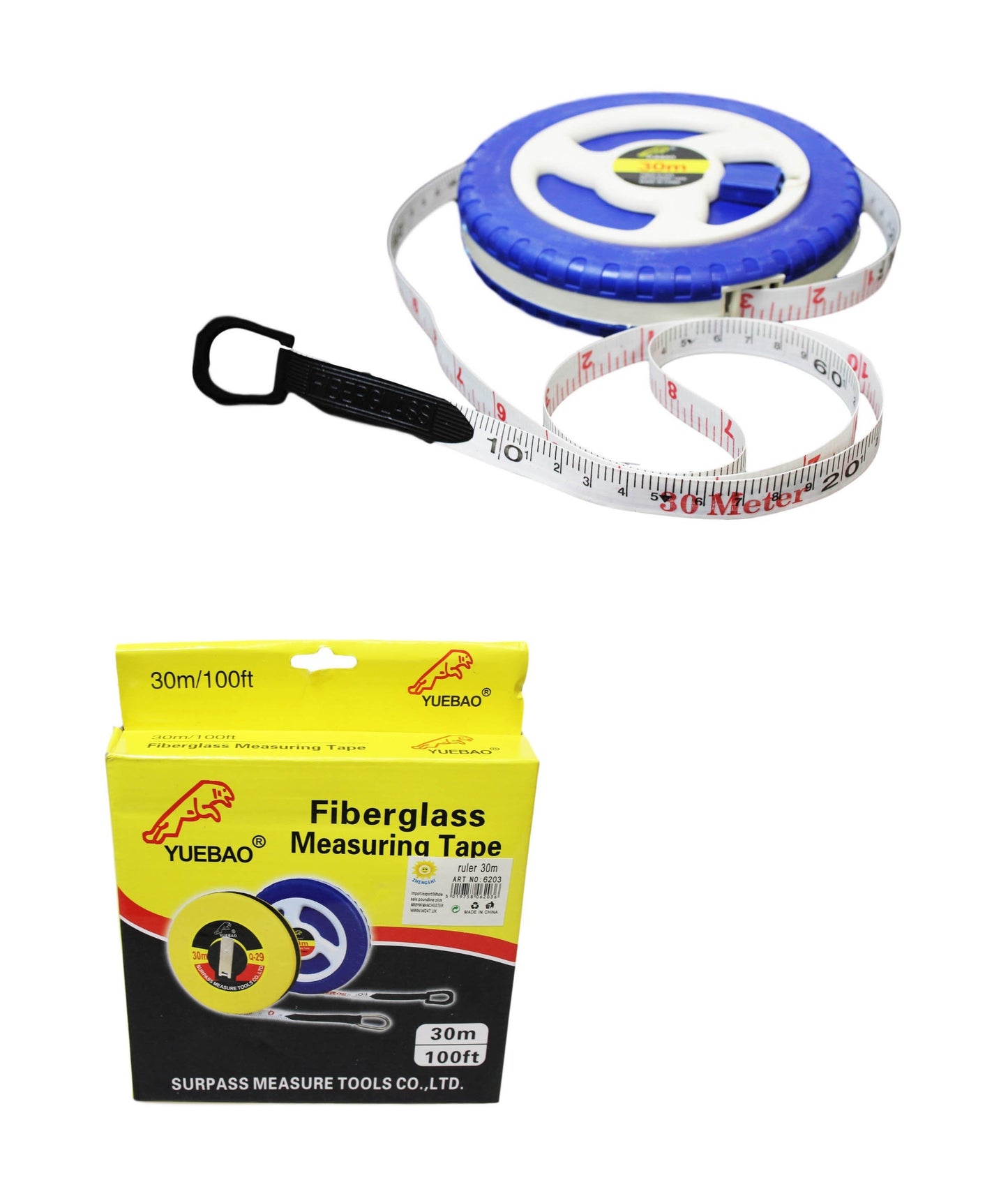 30m Fiberglass Tape Measure Builders Surveyors Long Reel Roll Measuring Tape 100ft 62036 (Parcel Rate)