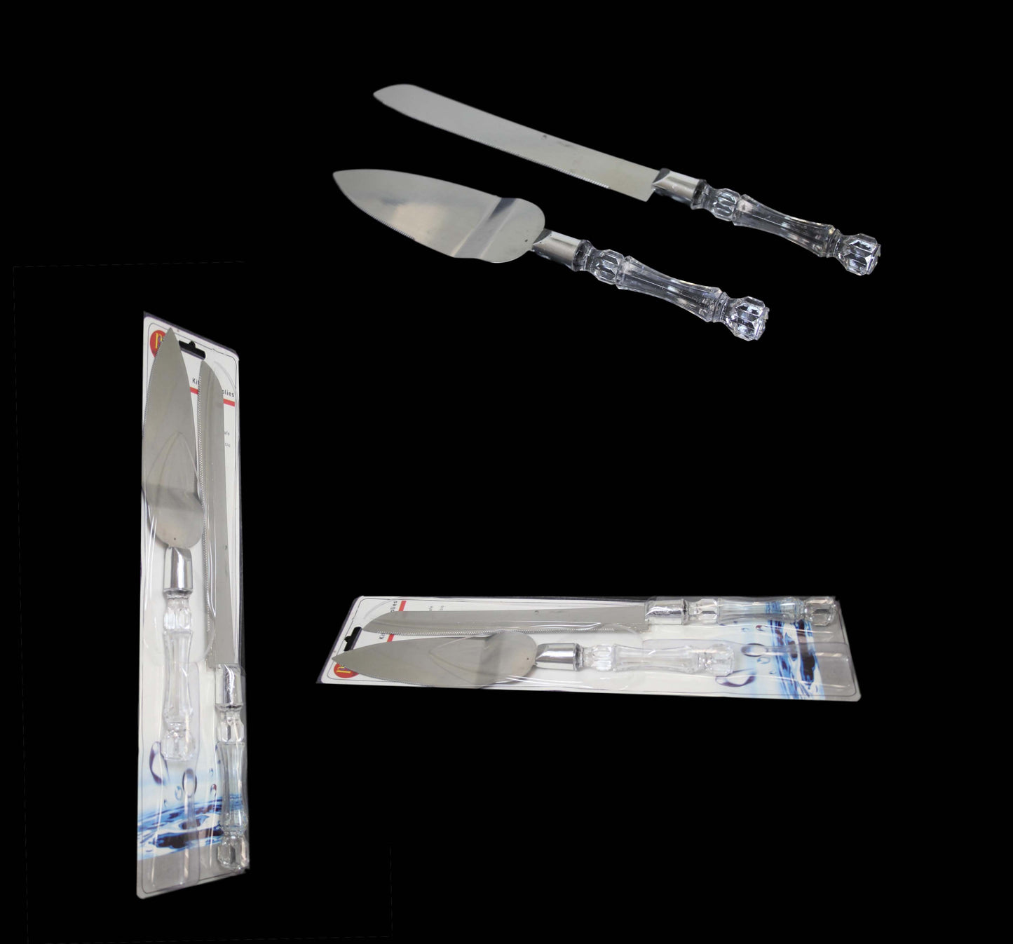 Cake Knife And Server 2 in 1 Crystal Plastic Handle 25 / 30 cm 6380 / 6946 (Parcel Rate)