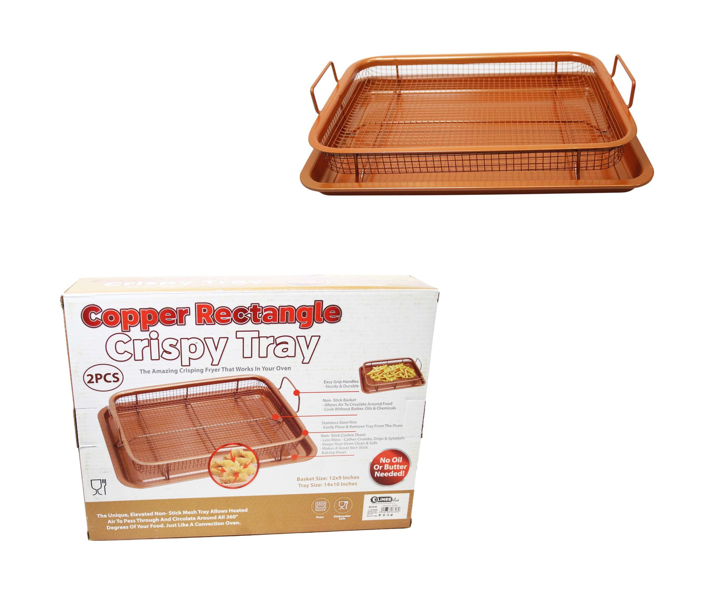 Rectangle Copper Crispy Oven Tray Set of 2 30 x 22 x 5 cm 6398 (Parcel Rate)