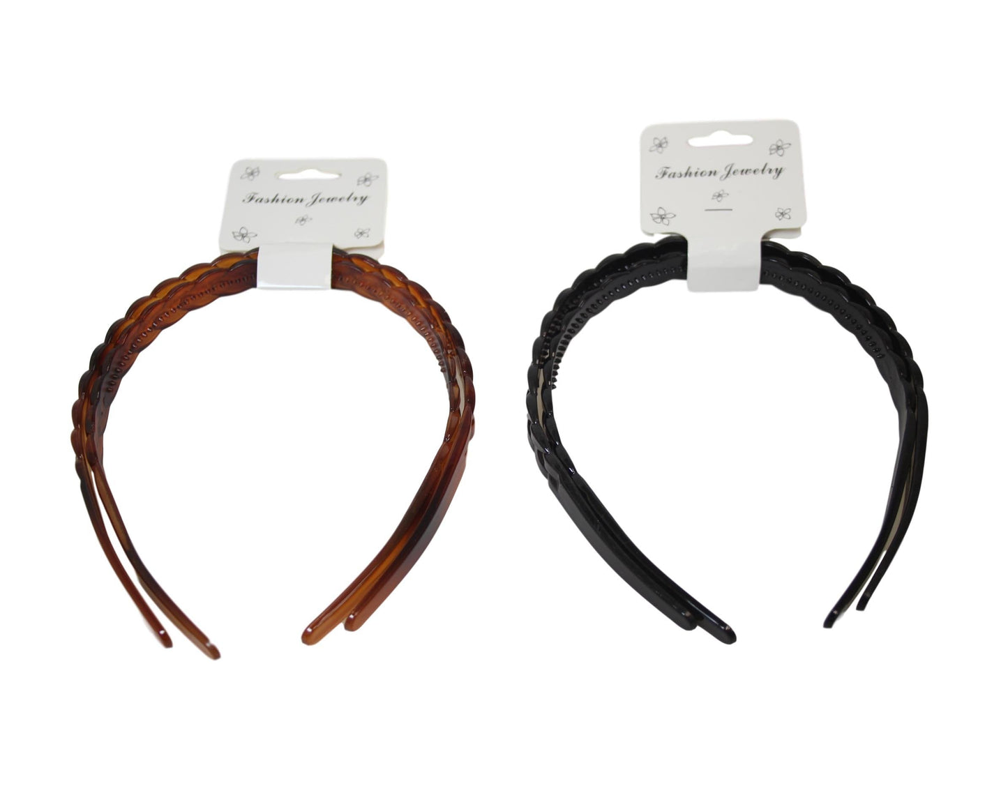 2 Pack Ladies Girls Wavy Headband Black/ Brown 1.3cm 6495 (Large Letter Rate)