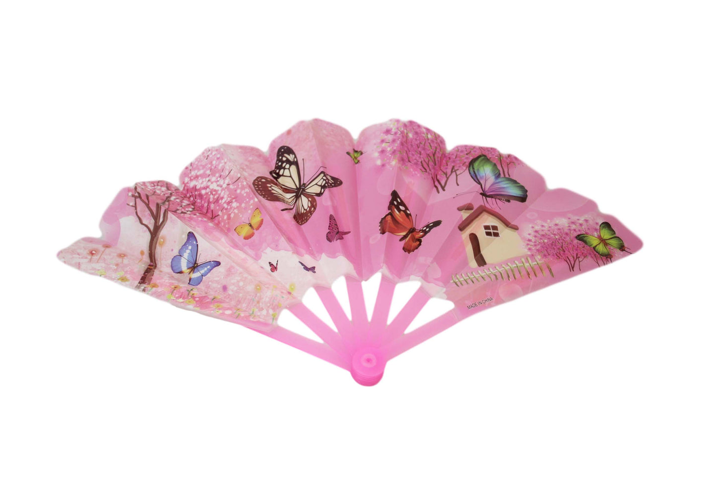 Plastic Chinese Folding Hand Fan Butterfly Floral Design 24 x 42 cm Assorted Designs 6507 (Large Letter Rate)