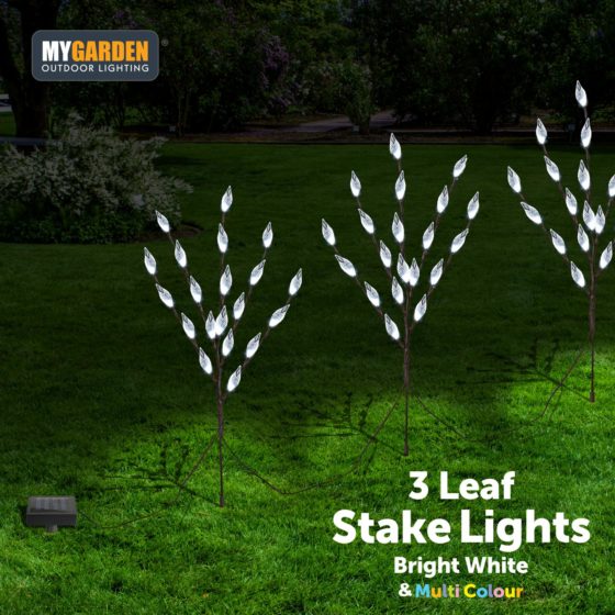 Garden Triple Tree Solar Light With Leaves Bright White Multicolour 72cm 60 LED 6641 (Parcel Rate)