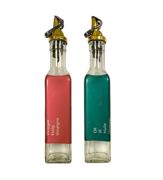 Clear Glass Oil and Vinegar Bottle with Coloured Label 250ml Assorted Colours 6812 (Parcel Rate)