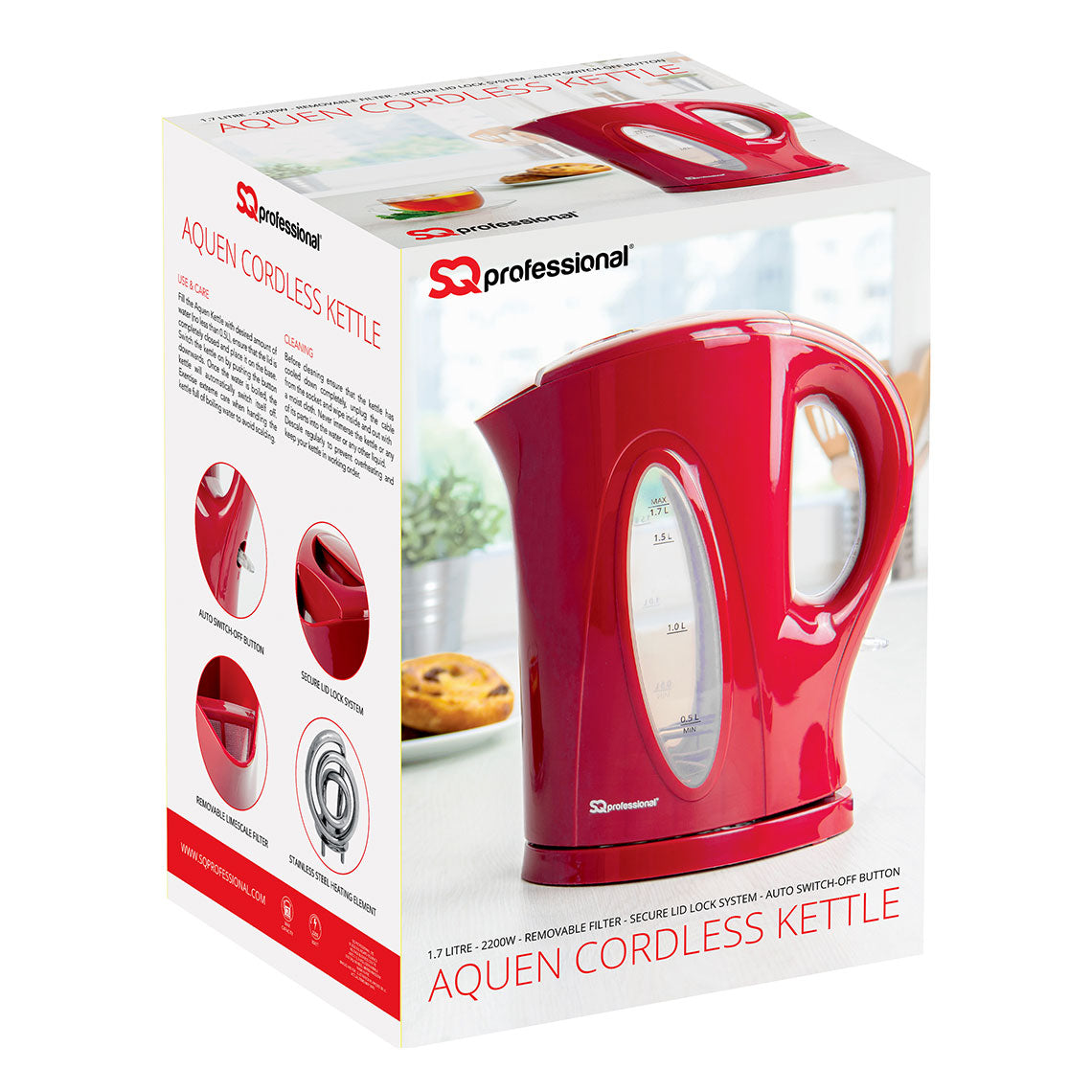 SQ Professional Aquen Fast Boil Cordless Kettle 1.7 Litre 2200W Black (Parcel Rate)