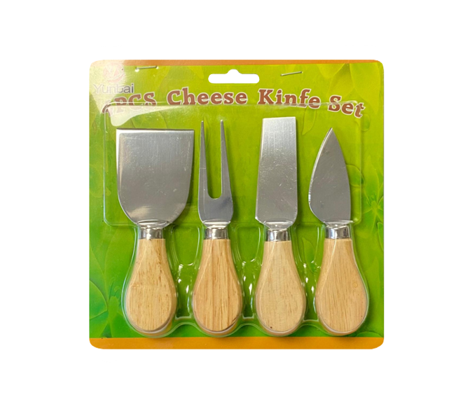 Metal Cheese Knife Cutter Slicer Set 12 cm Pack of 4 Wooden Handle 7215 (Parcel Rate)