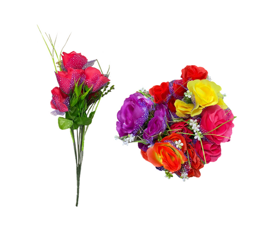 Plastic Artificial Flowers Roses 34 cm Assorted Colours 7318 (Parcel Rate)