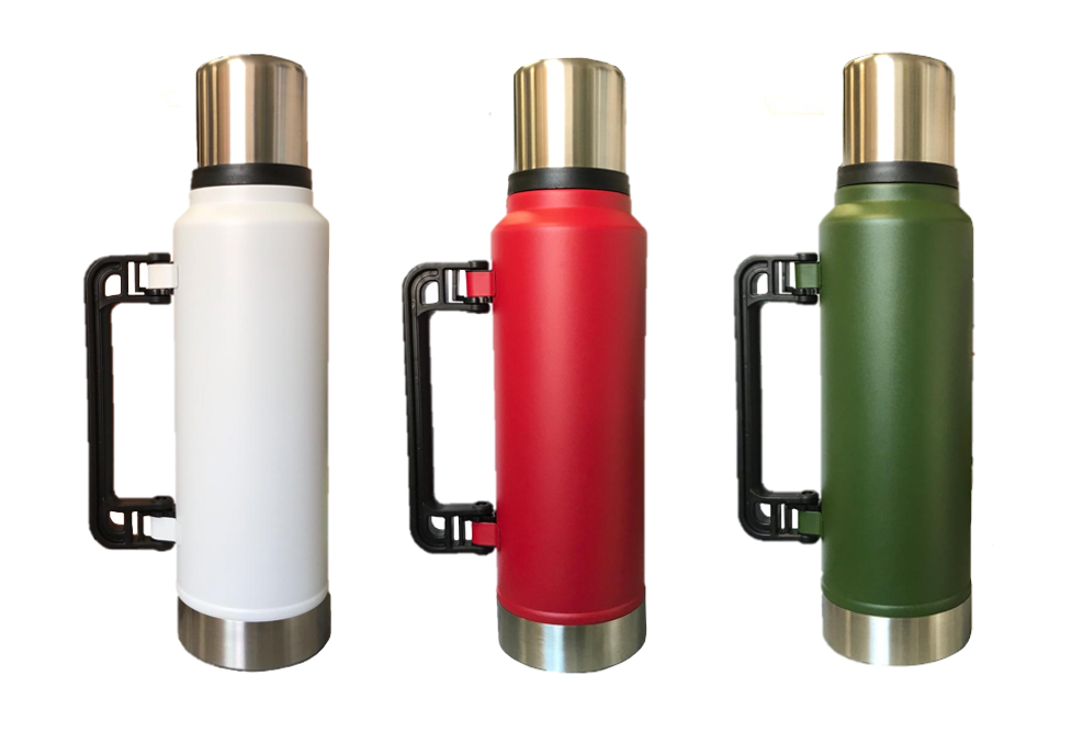 Stainless Steel (18/8) Thermos Flask Bottle with Plastic Handle 1400ml Assorted Colours 7389 (Parcel Rate)