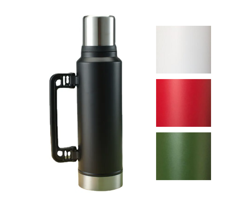 Stainless Steel (18/8) Thermos Flask Bottle with Plastic Handle 1400ml Assorted Colours 7389 (Parcel Rate)