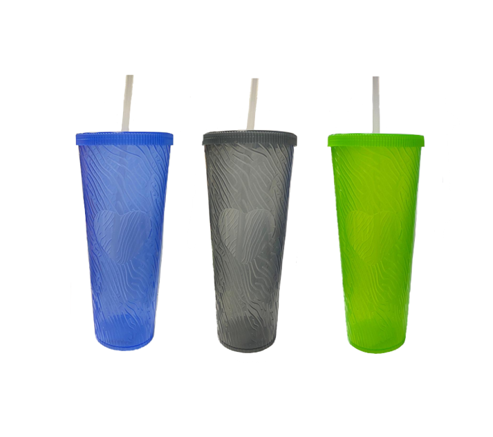 Large Plastic Drinking Cup Tumbler with Lid and Straw Heart Design 750ml / 22.5 cm Assorted Colours 7436 (Parcel Rate)