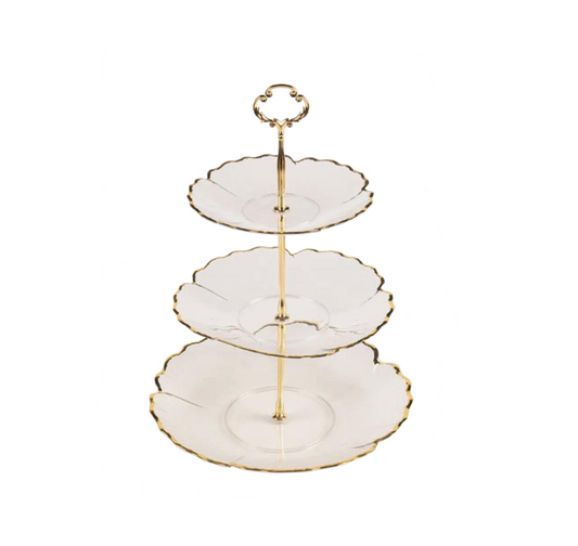 Transparent Plastic 3 Tiered Patisserie Afternoon High Tea Dessert Flower Petal Cake Stand 36 cm 7533 (Parcel Rate)