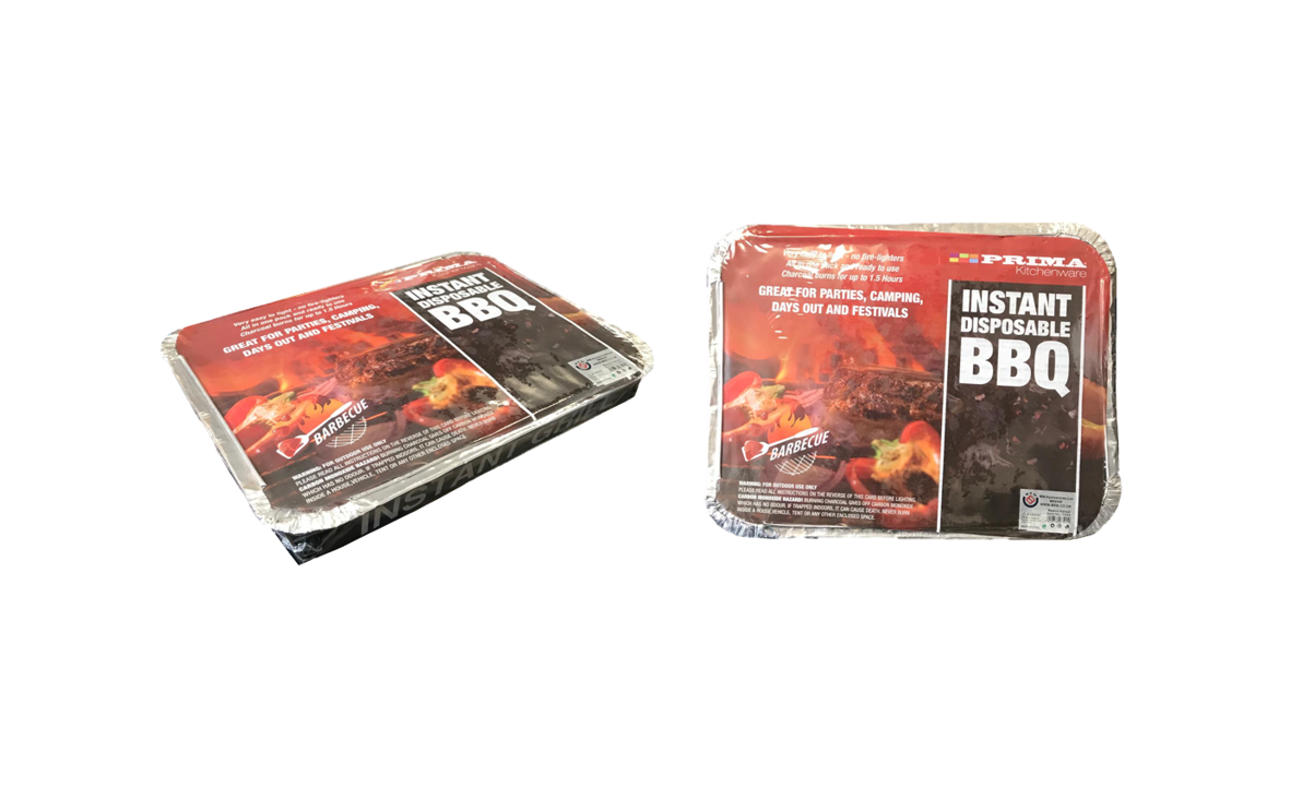 Prima Disposable Aluminium Instant Outdoor Camping Charcoal BBQ Grill 600g 30 x 24 x 4 cm 7544 (Parcel Rate)