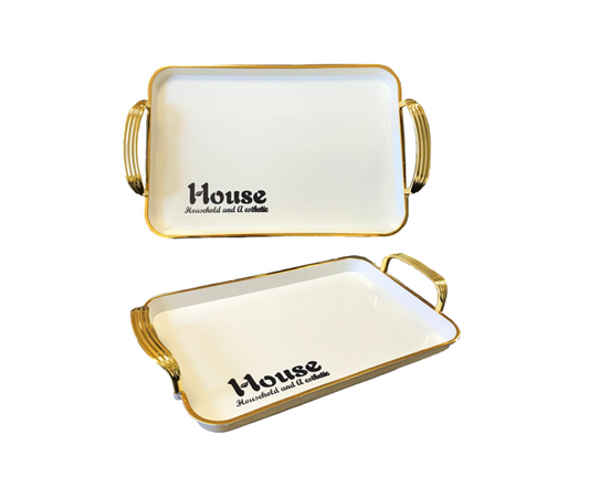 Rectangular Serving Tray with Gold Rim and Handles 34 x 23 x 2.5 cm 7643 (Parcel Rate)