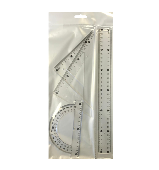 Maths Plastic Ruler and Geometry Set of 4 7734 (Large Letter Rate)