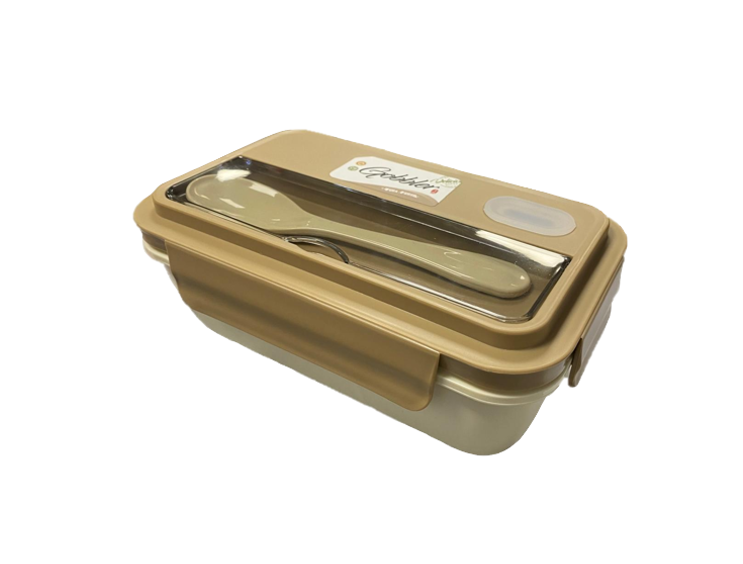 Plastic 2 Compartment Lunch Box with Spoon 20 x 12 x 8 cm Assorted Colours 7815 (Parcel Rate)