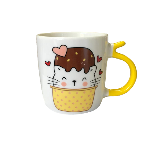 Ceramic Tea Coffee Mug with Cat Ice Cream Design 8.8 x 8.2 cm Assorted Designs 7825 (Parcel Plus Rate)