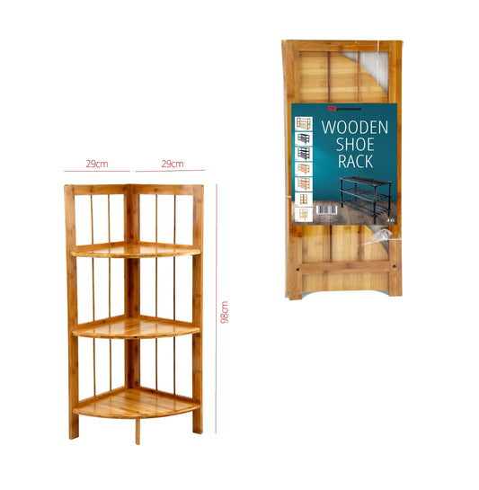 Wooden Corner Shoe Storage Rack 3 Tier 29 x 98cm 8785 (Parcel Rate)