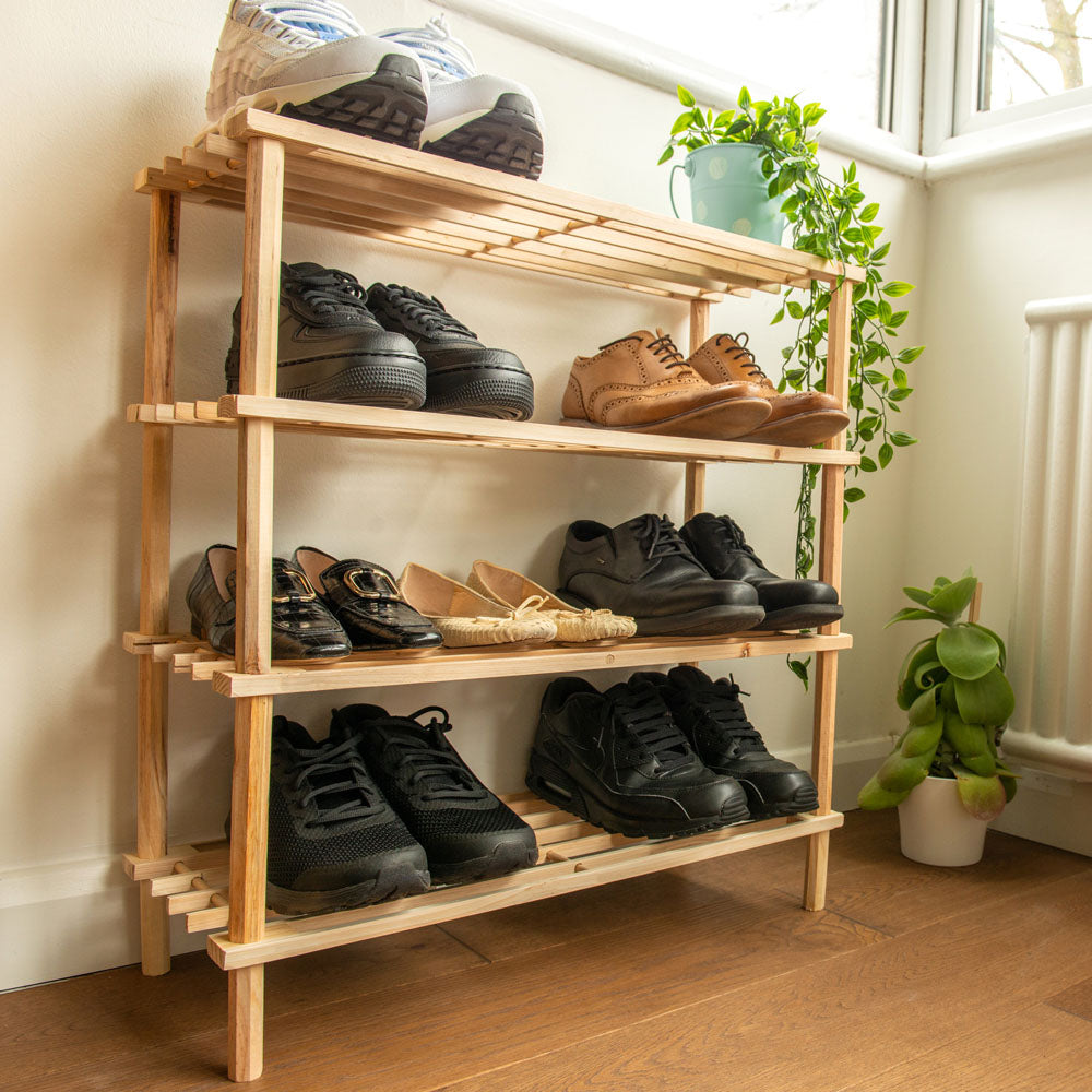 Wooden Shoe Storage Rack 4 Tier 63 x 26.5 x 81.5cm Walnut 8784 (Big Parcel Rate)