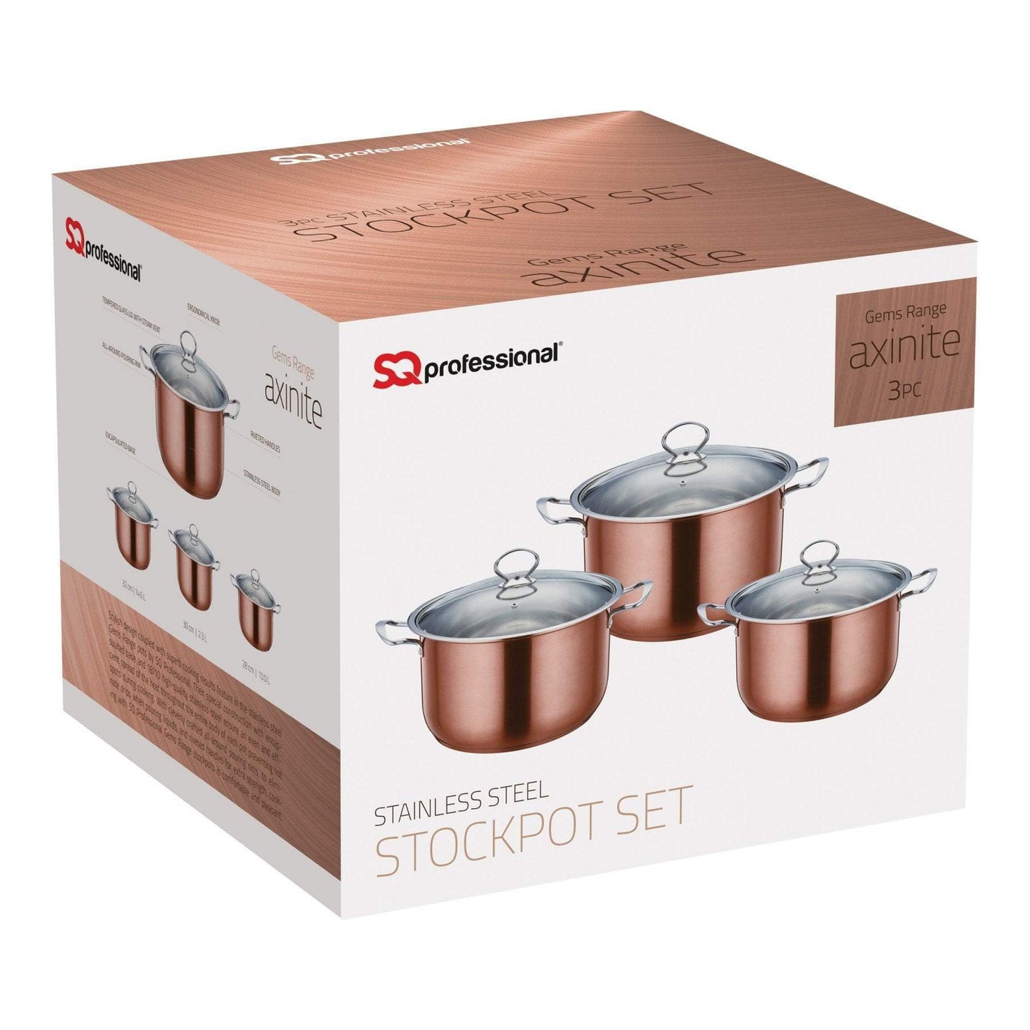 SQ Professional Stainless Steel Gems Range Axinite 3 Pcs Stock Pot P96835 (Big Parcel Rate)