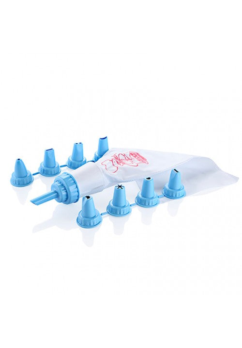 White Icing Bag with 9 Piping Nozzle Tips Assorted Colours AP1042 (Parcel Rate)