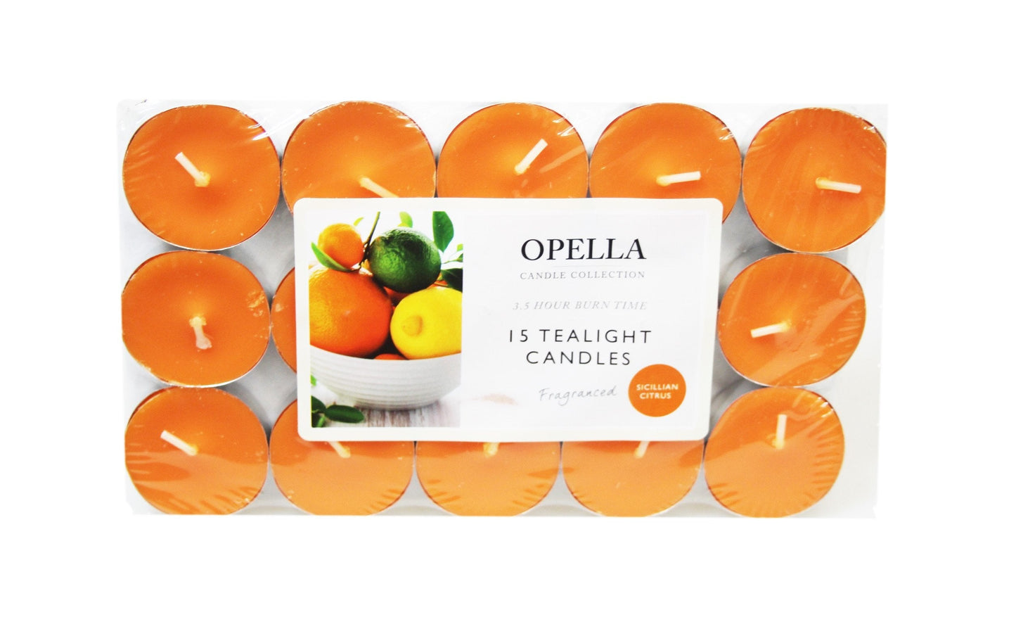 Beautifully Scented Opella Sicilian Citrus 12 Tealight Candles 3.5 Hour Burn Time CD001S (Parcel Rate)