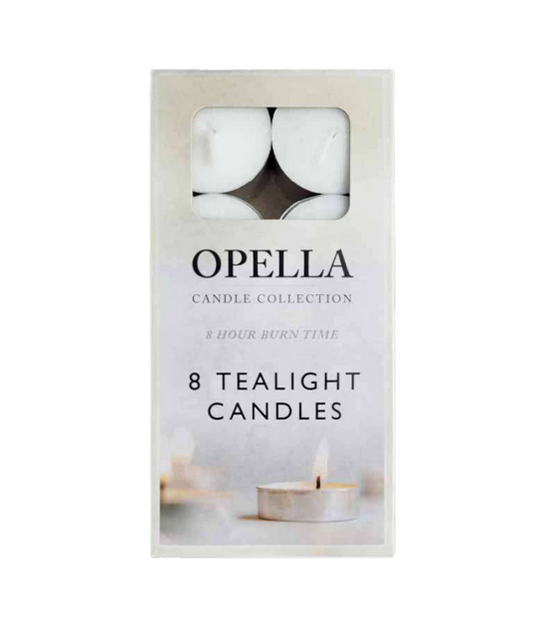 Opella White Tealight Candles Box of 8 CD003 / OW2 (Parcel Rate)