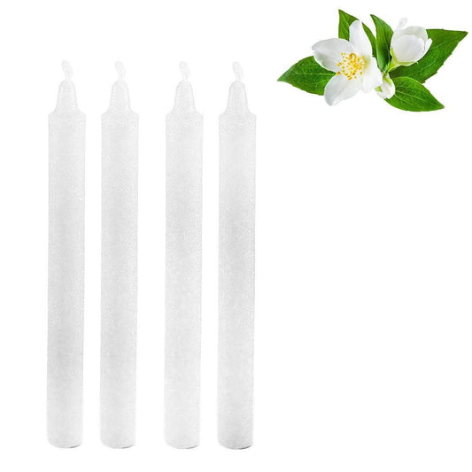 Long Scented White Wax Candle Sticks 20cm Pack of 4 Jasmine Scented 0227 (Parcel Rate)