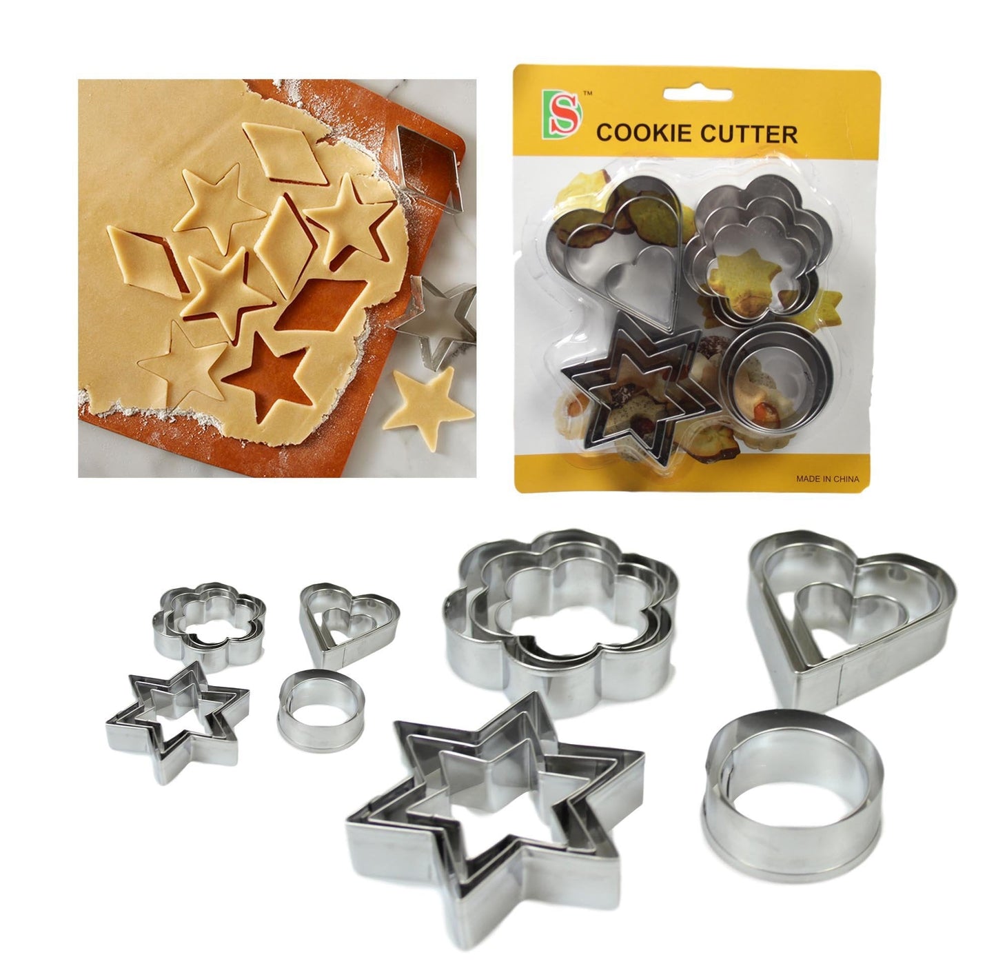 Metal Baking Cookie Cutters Moulds Pack of 12 Assorted Shapes 5205 (Parcel Rate)