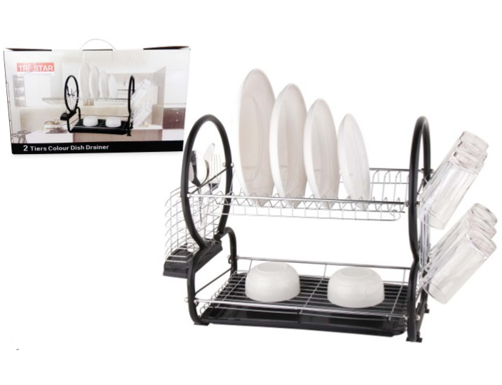 Tristar 2 Tier Dish Drainer Cutlery Rack with Drip Tray Black 53742 / D003 (Big Parcel Rate)