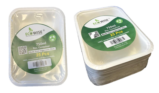 Disposable Compostable Eco-Bio Bagasse Rectangular Food Bowl Container 750 ml Pack of 25 EC1635 (Parcel Rate)